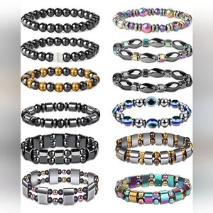 Hematite Magnetic Bracelet for Men Women Reiki Bracelet Tiger Eye Rainbow Beaded